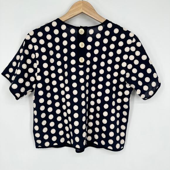 Madewell Textured Dot Top Embroidered Crew Neck Short Sleeve Boxy Blouse - Picture 9 of 14